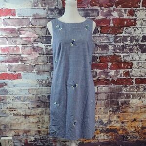 Talbot's Dragonfly Embroidered Gingham Check Dress